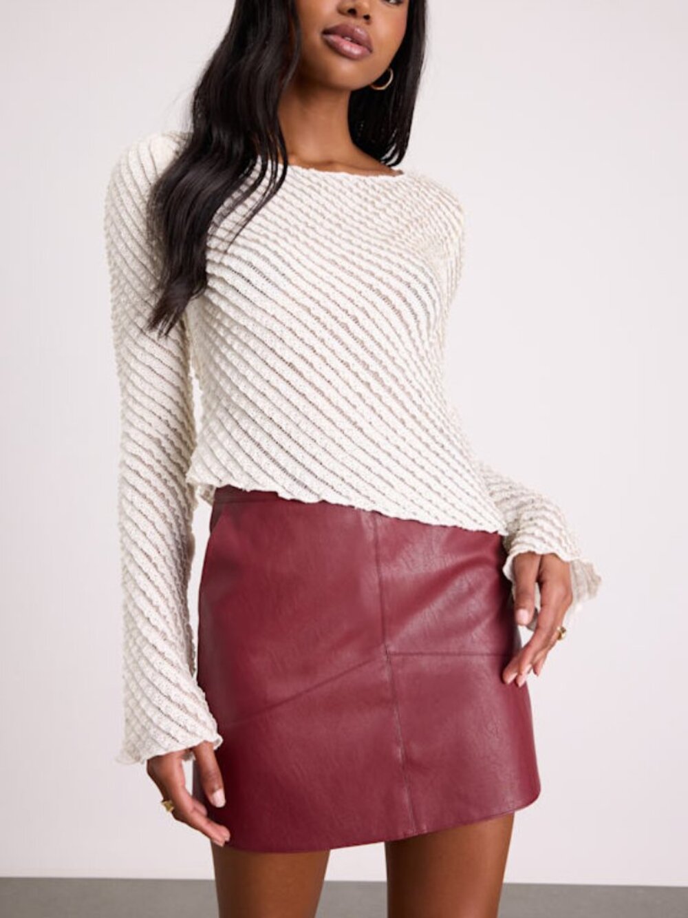 Lulus Harley Burgundy Vegan Leather Mini Skirt Red - Size S